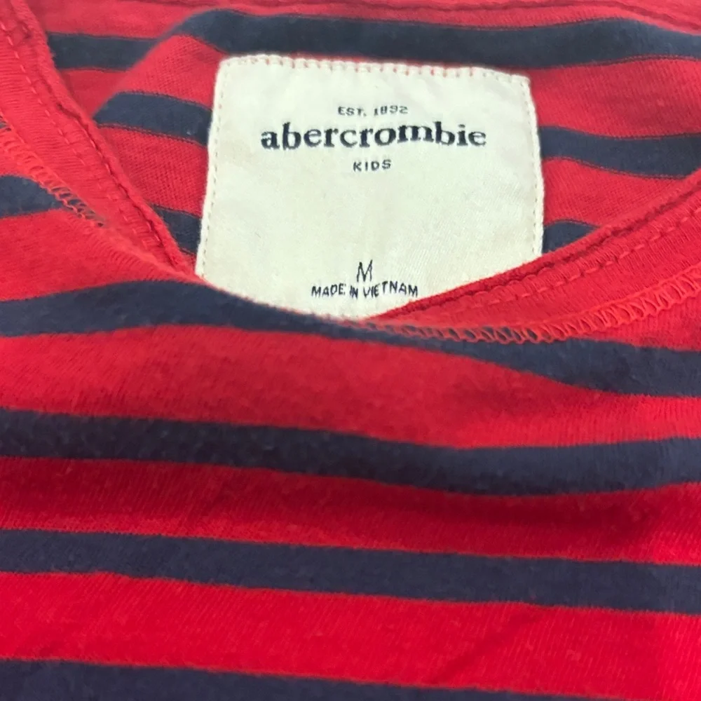 Abercrombie Kids Navy and Red Striped Long Sleeve Tee